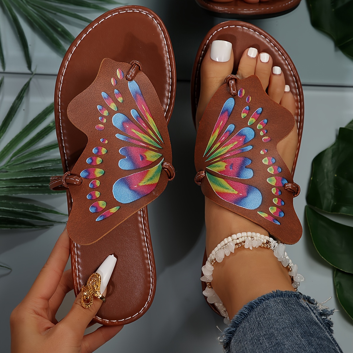 womens butterfly design thong sandals slip on soft sole lightweight flat slides summer non slip beach slides details 2