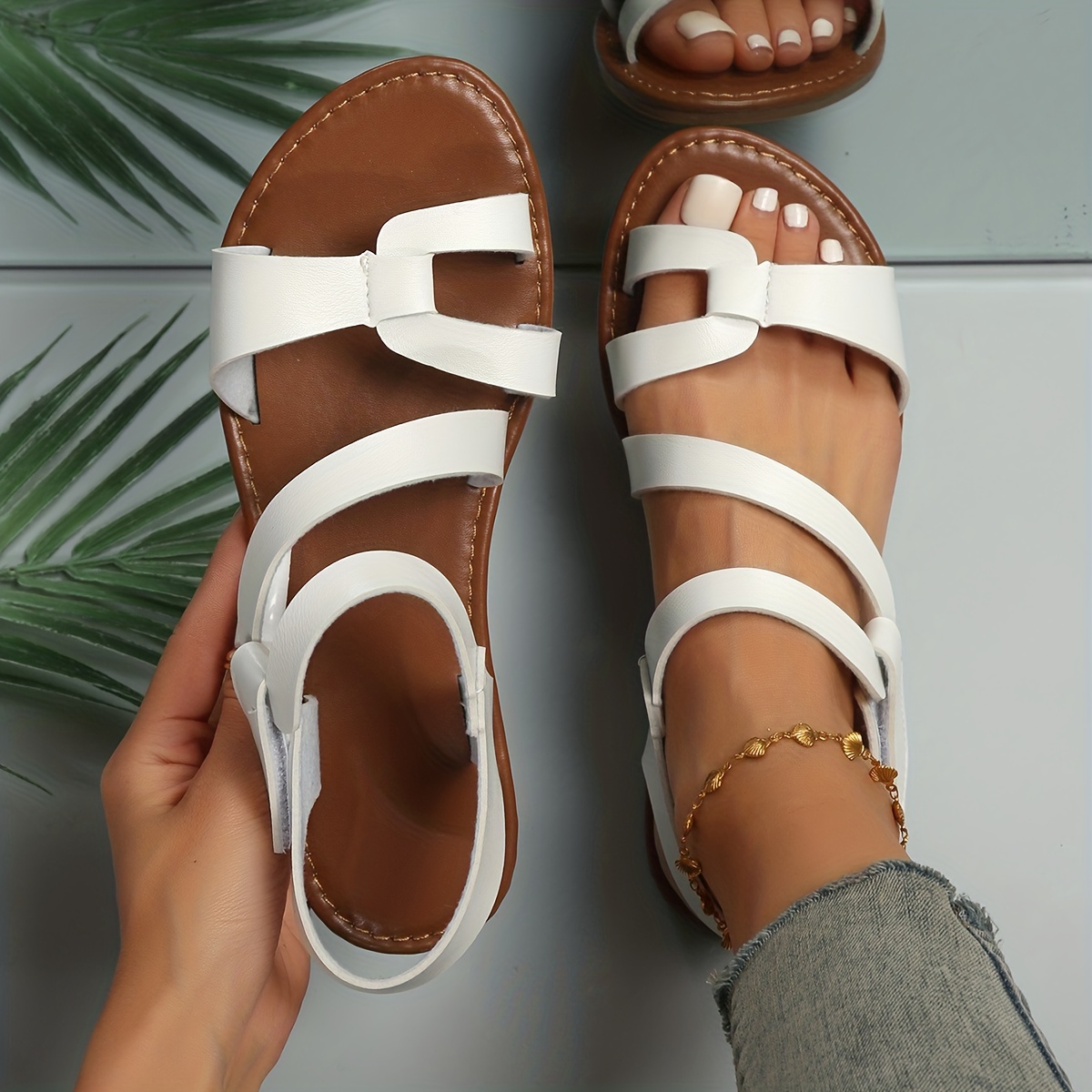 womens contrast color flat sandals casual open toe beach sandals lightweight summer sandals details 9