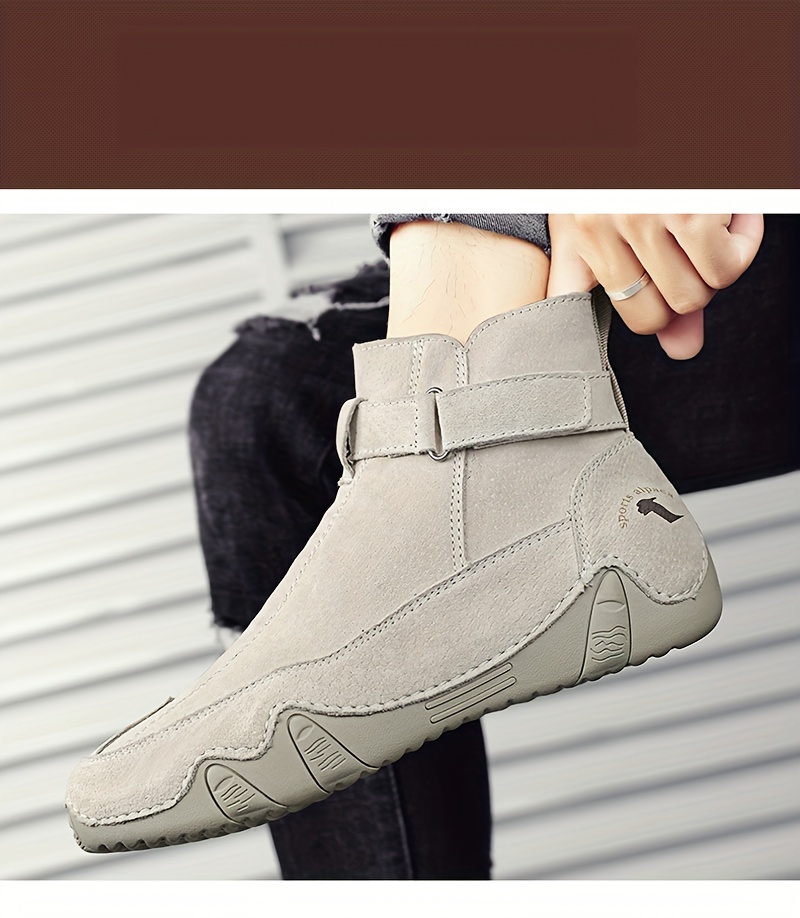 mens leather boots with zippers casual walking shoes high top sneakers details 5