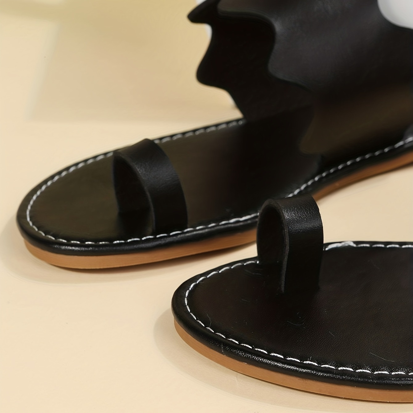 womens flat slide sandals black open toe non slip toe loop shoes casual outdoor beach slides details 5