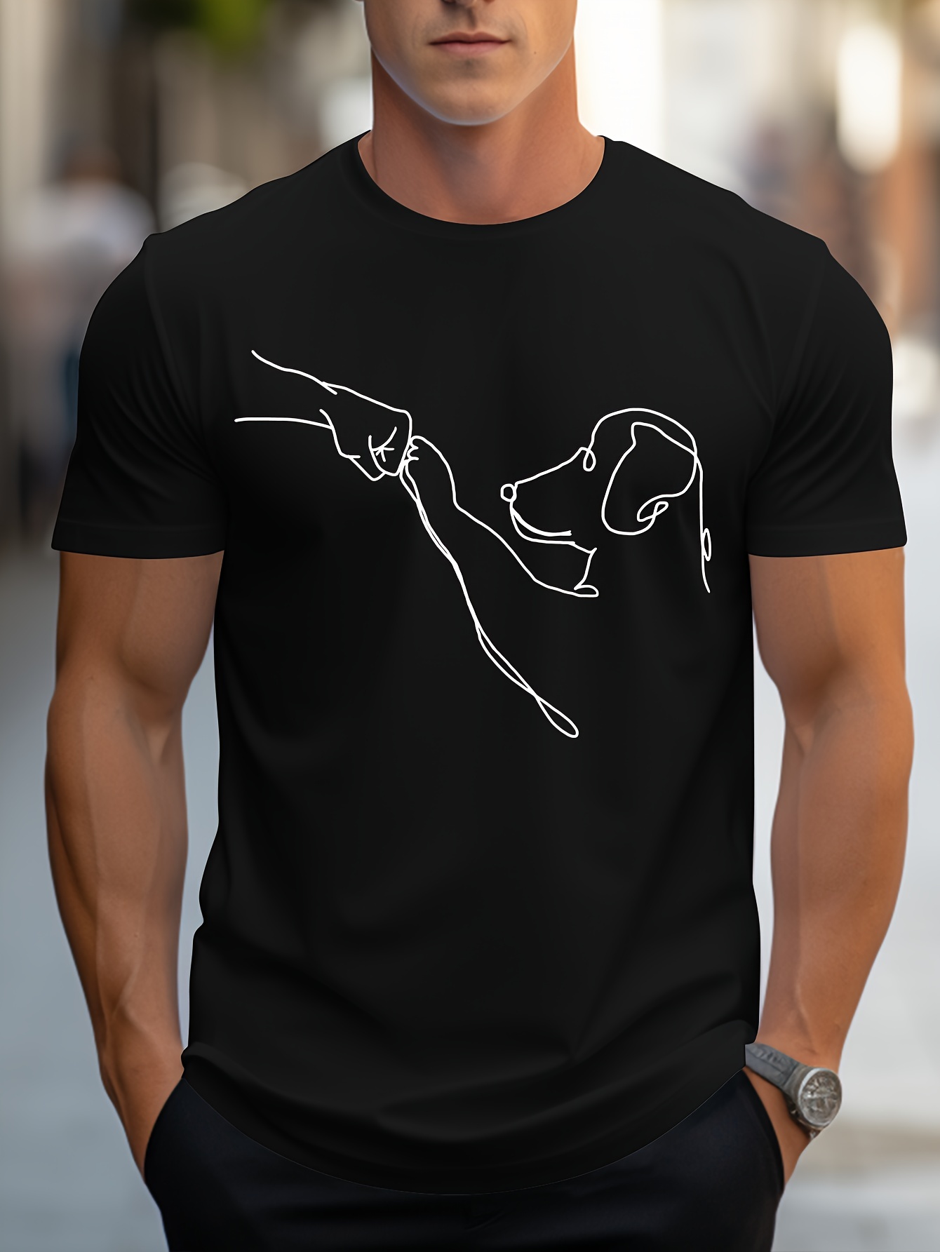 crew neck funny dog and fist print mens fashionable summer short sleeve sports t shirt comfortable and versatile details 0