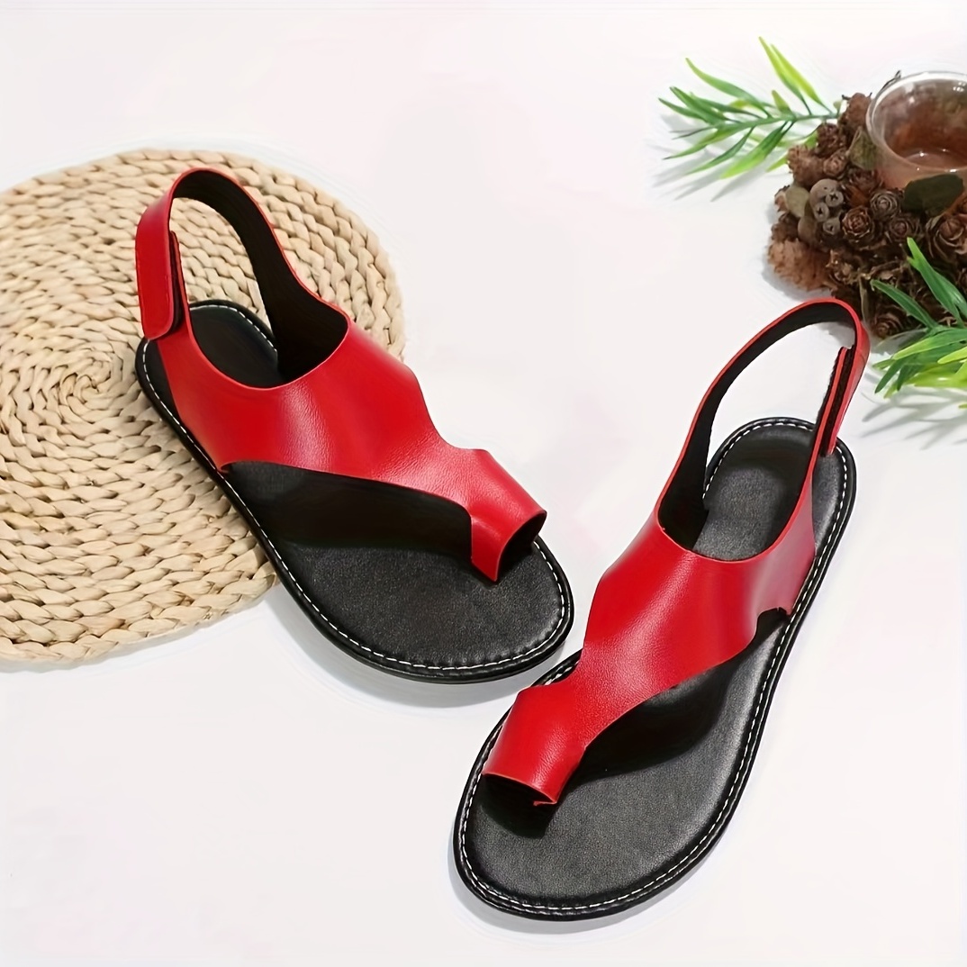 womens toe loop flat sandals solid color slingback shoes casual going out roman sandals details 3