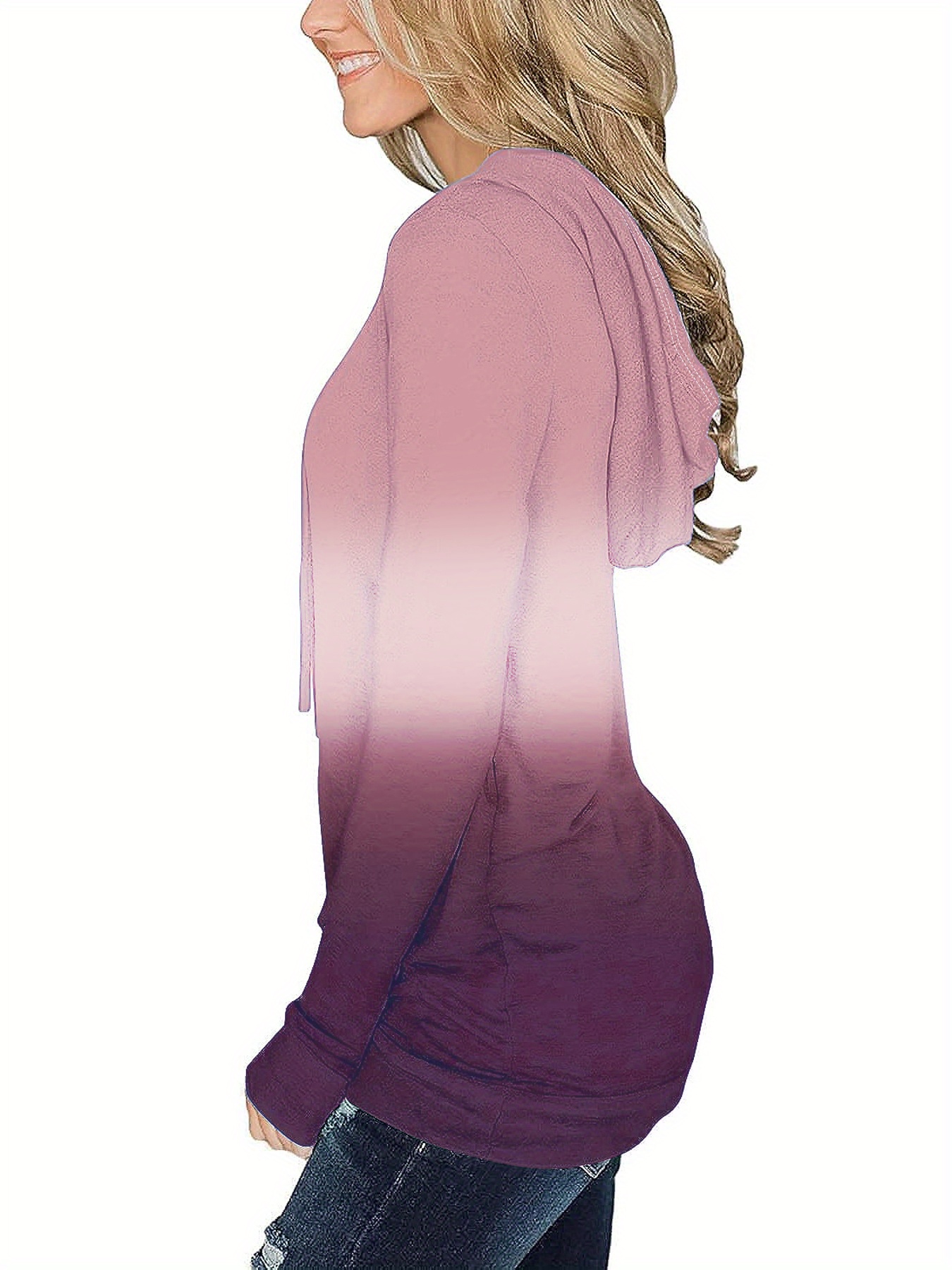 ombre kangaroo pocket hoodie casual long sleeve drawstring hoodies sweatshirt womens clothing details 22
