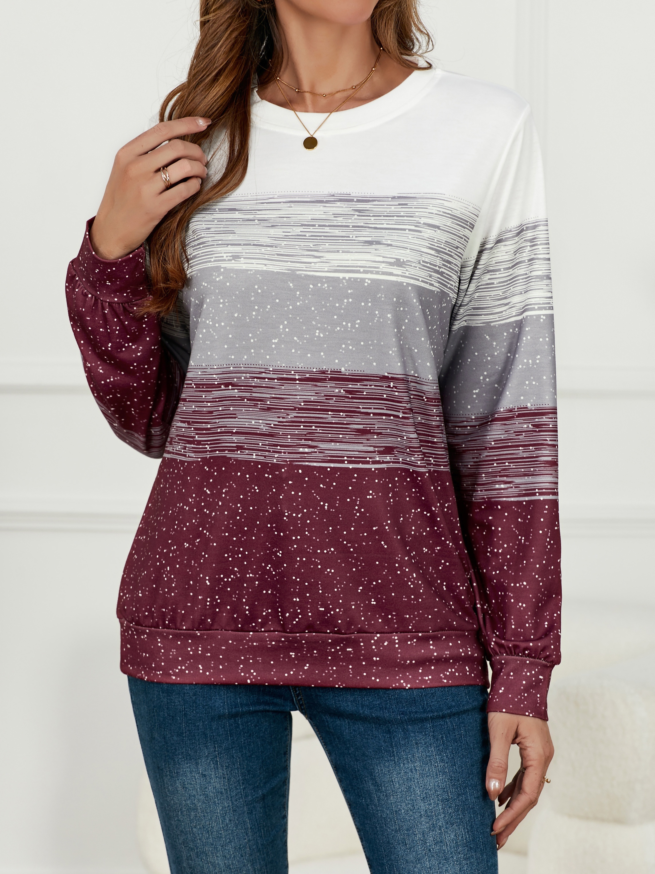 color block pullover sweatshirt casual long sleeve crew neck sweatshirt for fall winter womens clothing details 4