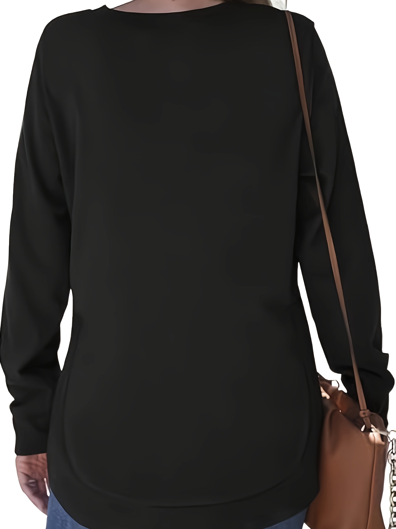solid split hem pullover sweatshirt casual long sleeve crew neck sweatshirt for fall winter womens clothing details 6