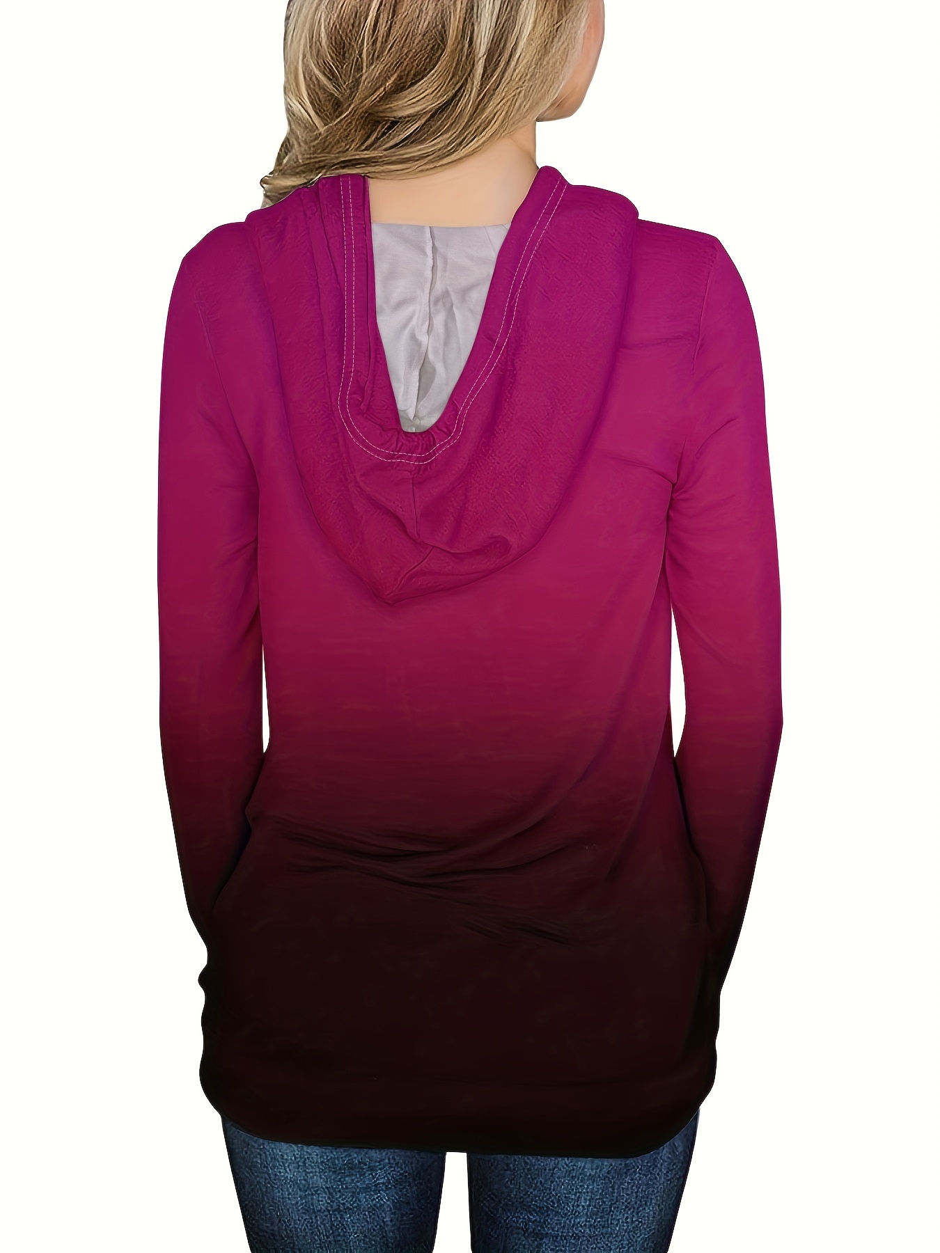 ombre kangaroo pocket hoodie casual long sleeve drawstring hoodies sweatshirt womens clothing details 5