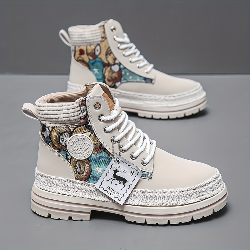 mens casual high boots durable slip resistant lace up walking shoes with thick soles for outdoor spring autumn and winter details 6