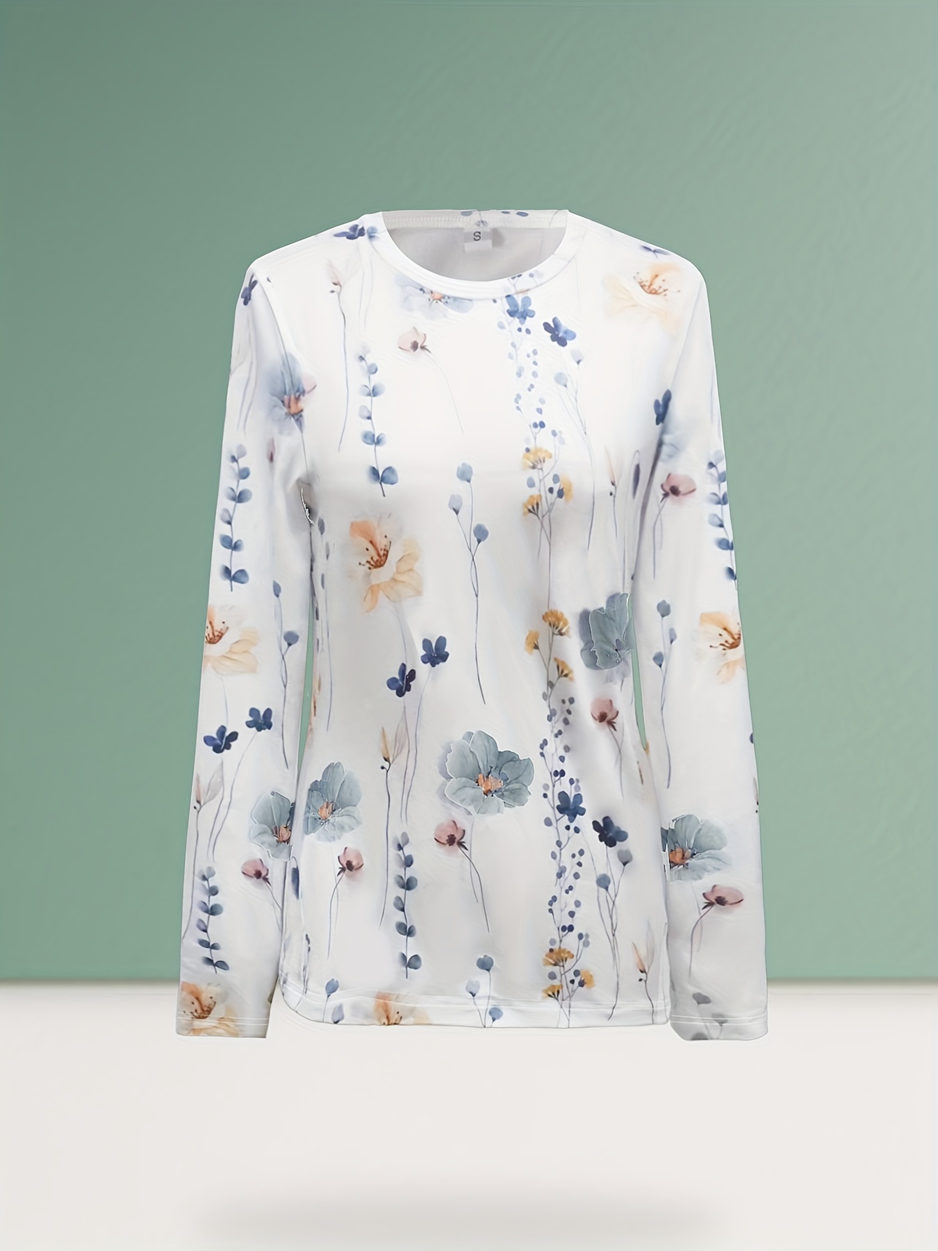 floral print sweatshirt casual long sleeve crew neck sweatshirt for spring fall womens clothing details 22