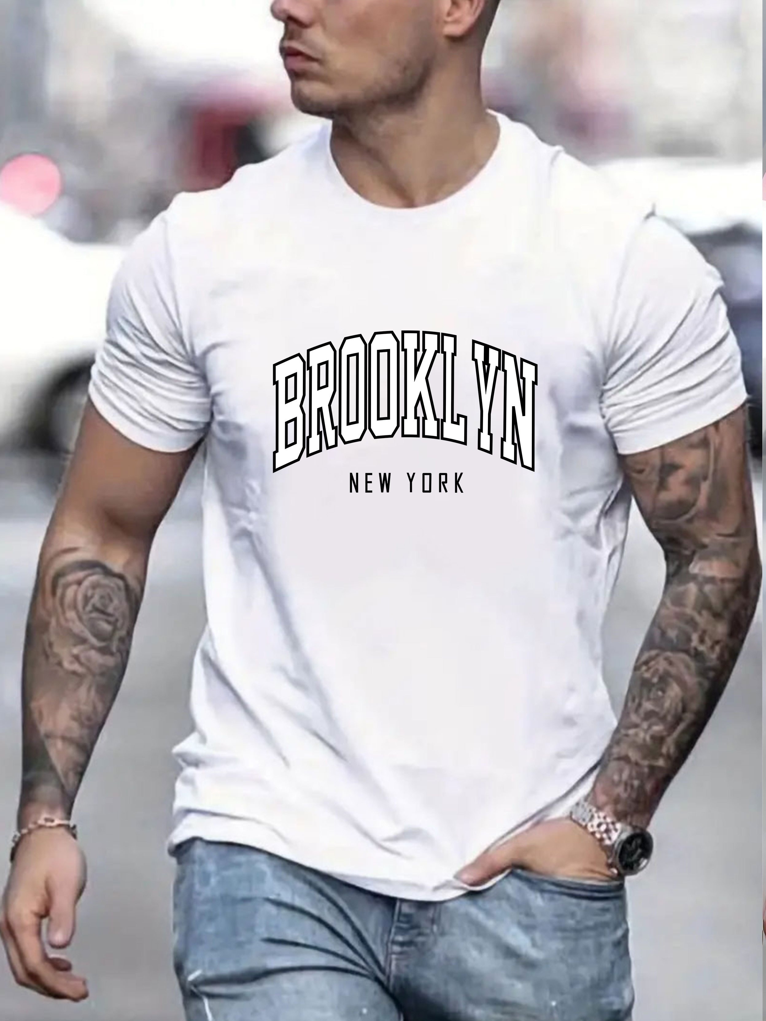 brooklyn new york print mens graphic t shirt casual comfy tees for summer mens clothing details 0