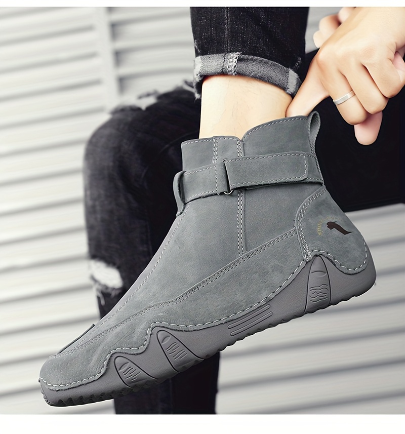 mens leather boots with zippers casual walking shoes high top sneakers details 10
