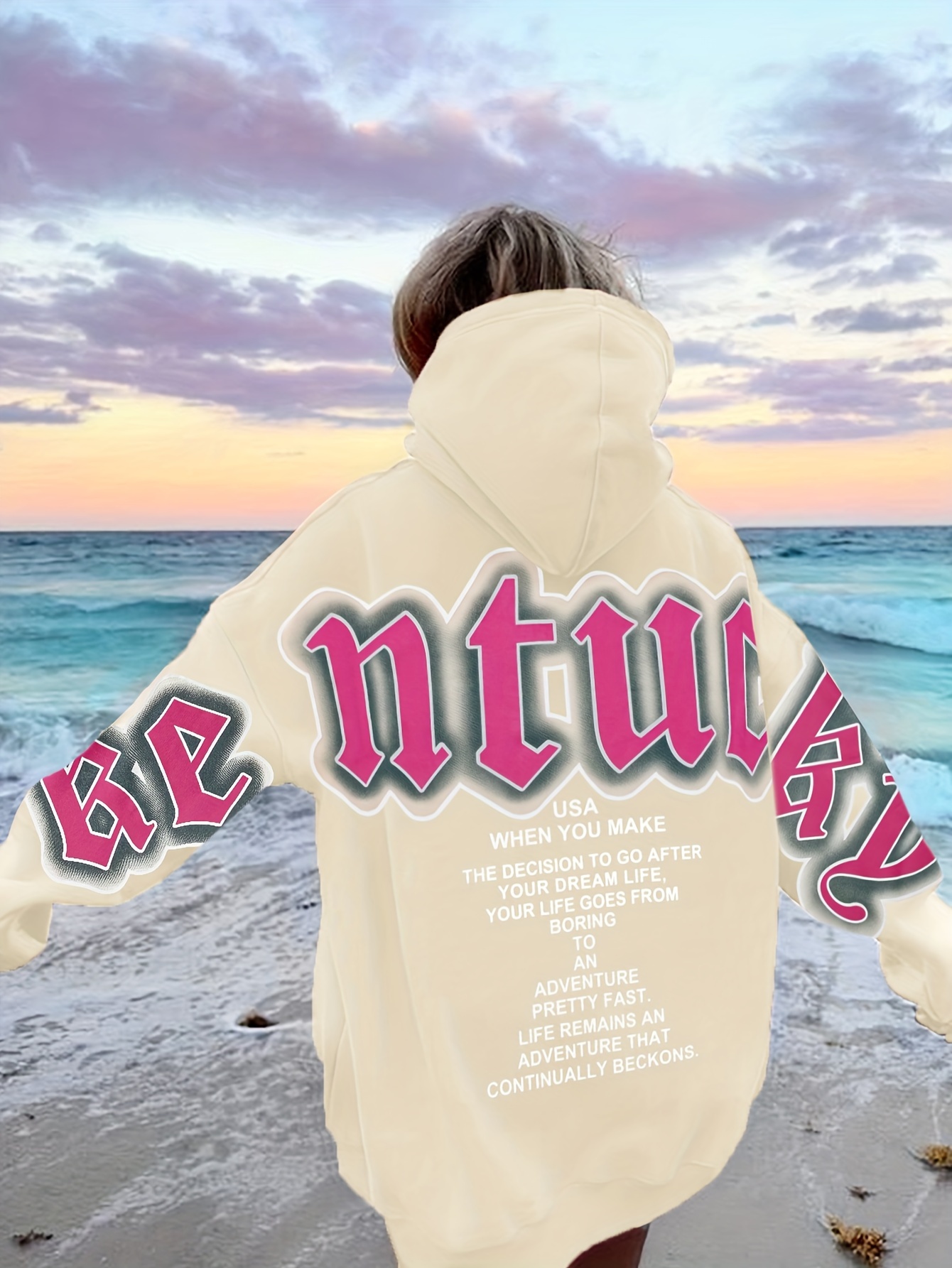 letter print loose hoodie casual long sleeve hoodies sweatshirt womens clothing details 0