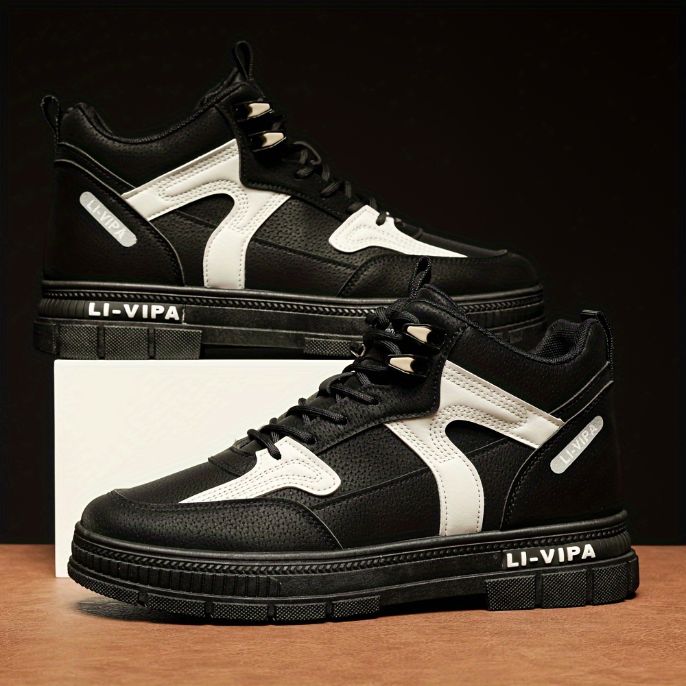 mens fashion skate shoes breathable non slip lace up sneakers with synthetic leather uppers for outdoor spring and autumn details 0