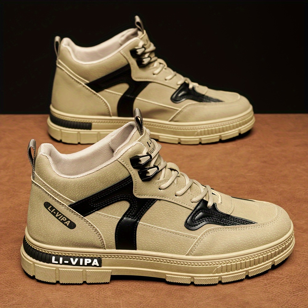 mens fashion skate shoes breathable non slip lace up sneakers with synthetic leather uppers for outdoor spring and autumn details 5