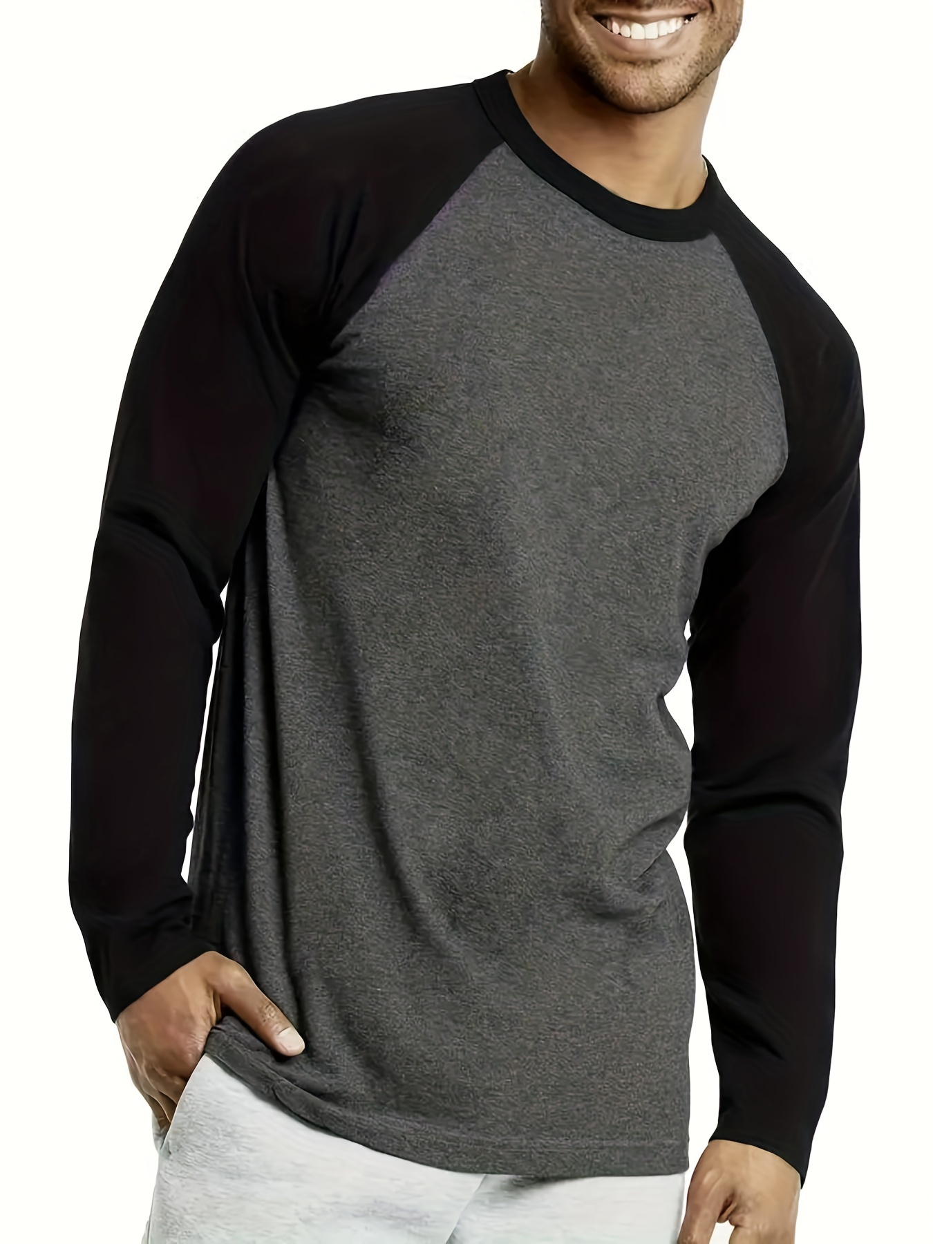 mens basic casual long sleeve color block raglan sleeve t shirt for spring fall details 32