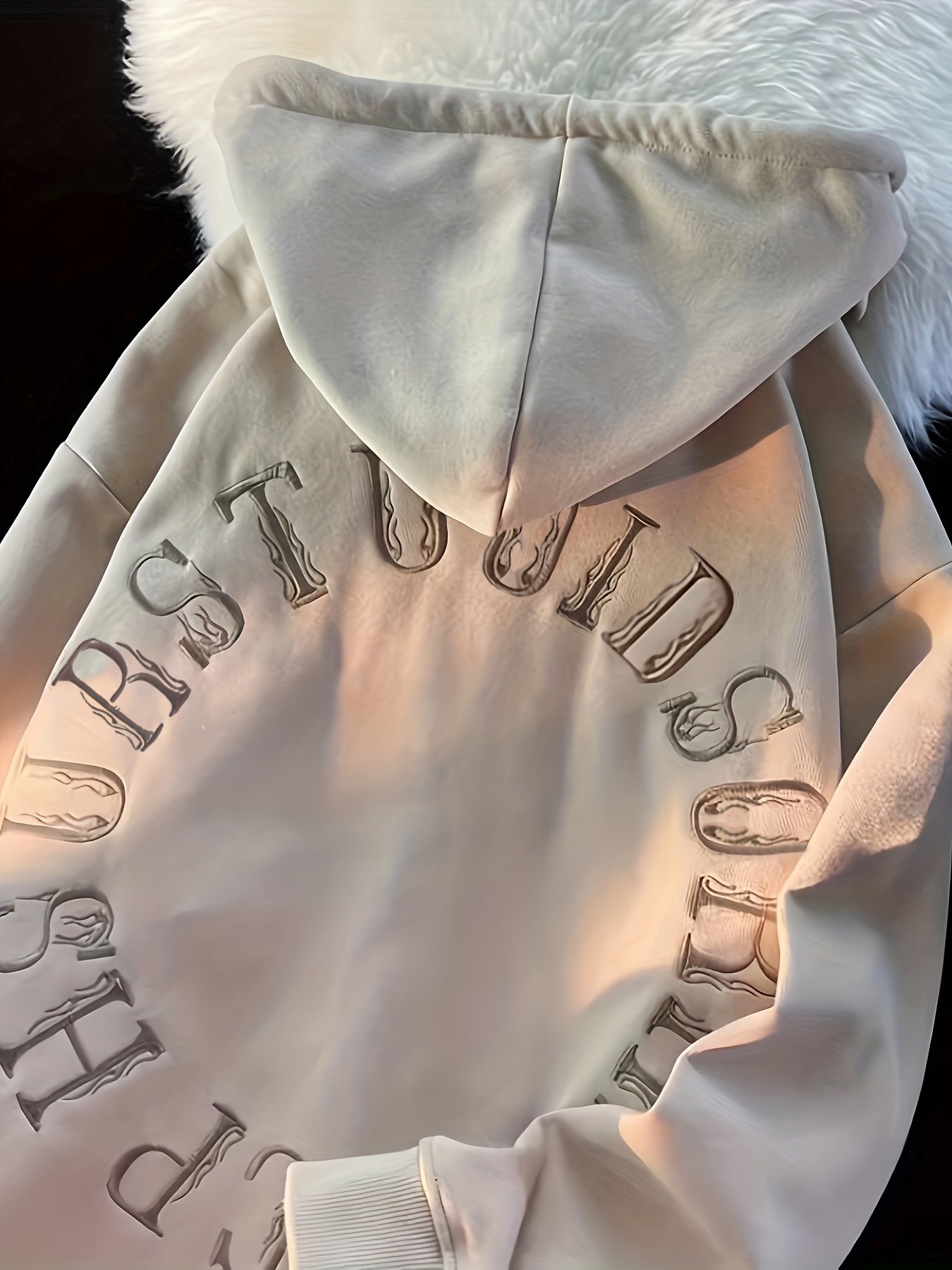 letter print zip up drawstring hoodie casual long sleeve slant pockets jacket womens clothing details 2