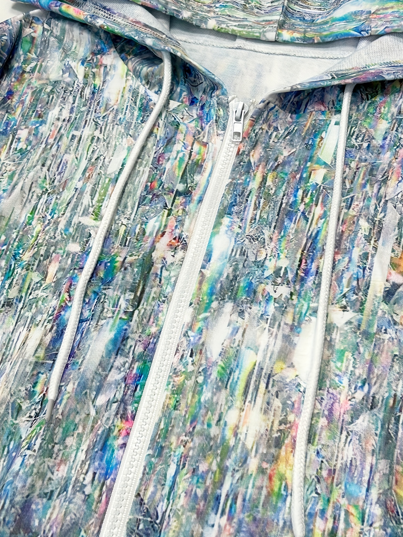 allover print zip up hoodie, allover print zip up hoodie casual long sleeve drawstring hoodies sweatshirt womens clothing details 5