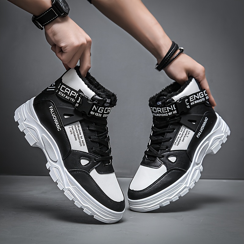 mens trendy work boots windproof anti skid high top lace up shoes with thick sole for outdoor walking running hiking autumn and winter details 15