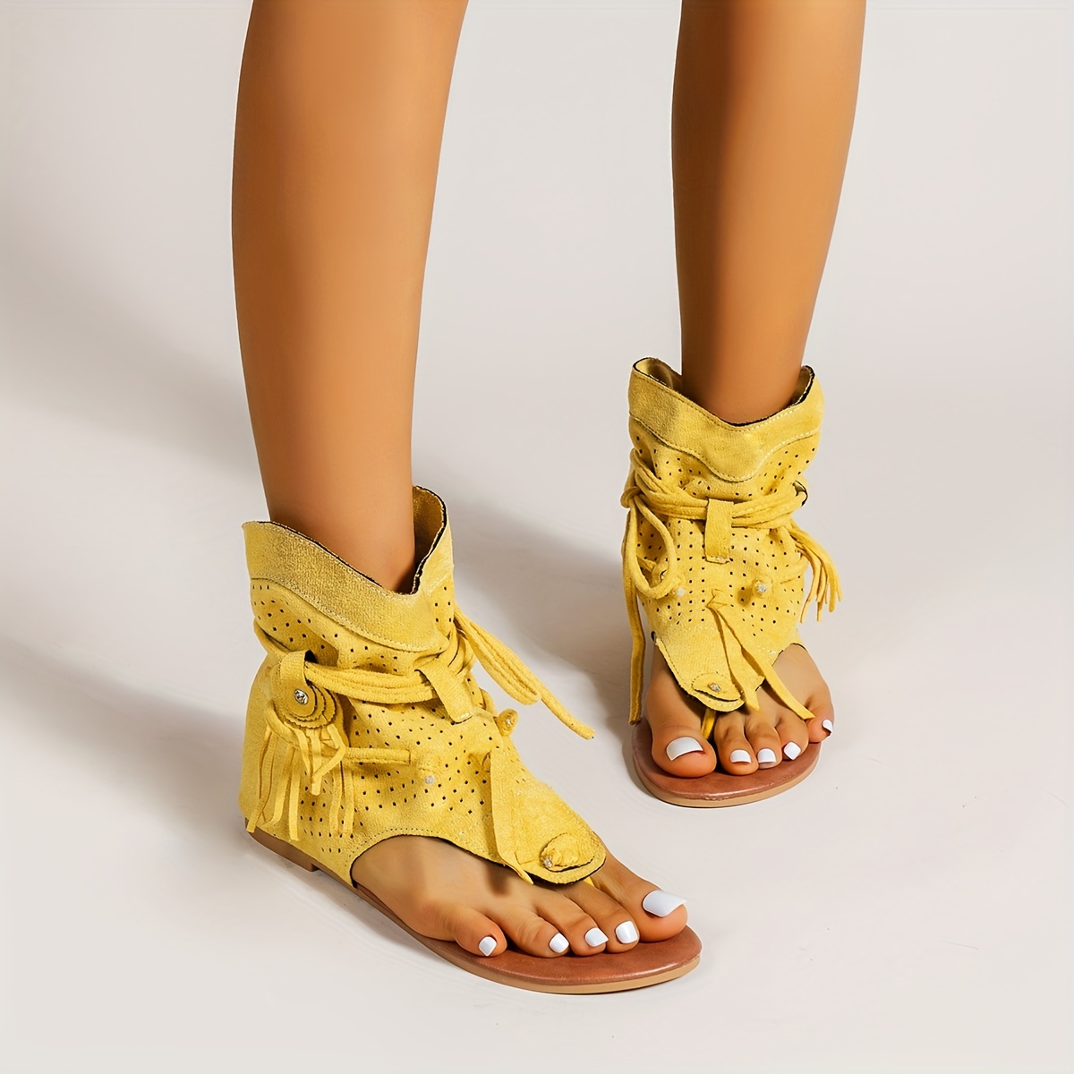 thong sandals, womens tassel decor thong sandals trendy hollow out design flat sandals lightweight summer shoes details 4