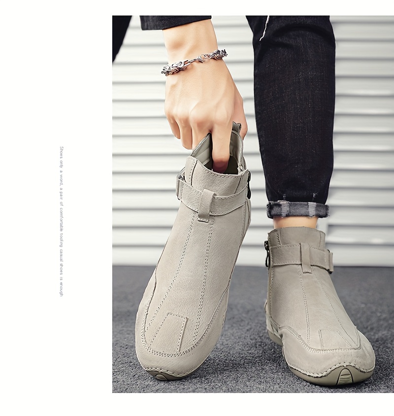 mens leather boots with zippers casual walking shoes high top sneakers details 6