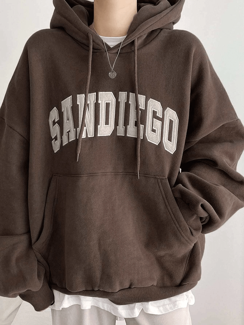 letter print drawstring hoodie casual long sleeve kangaroo pocket hoodie sweatshirt womens clothing details 3