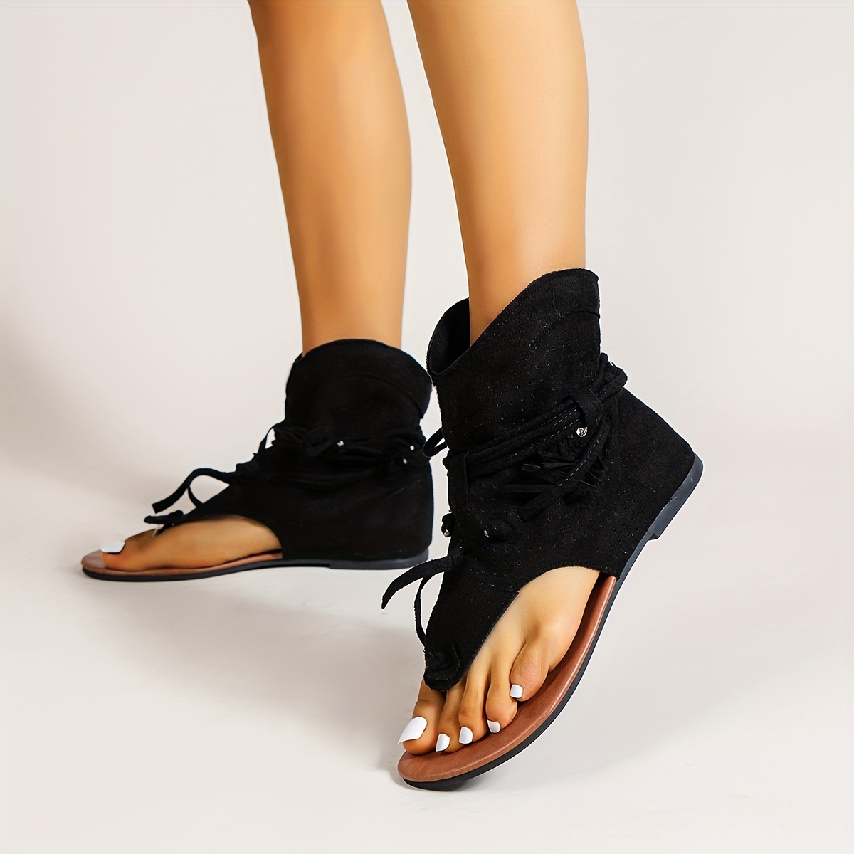 thong sandals, womens tassel decor thong sandals trendy hollow out design flat sandals lightweight summer shoes details 2