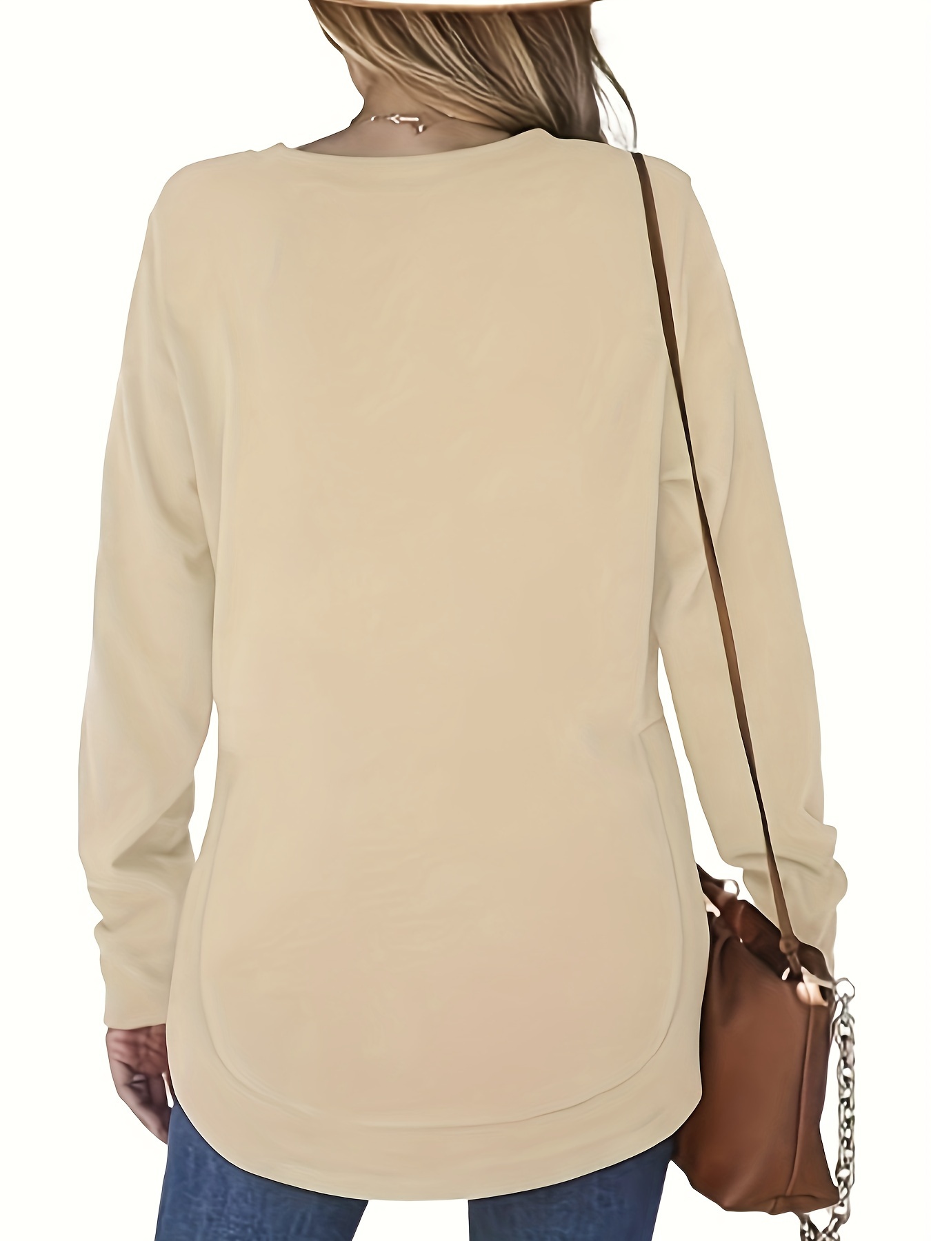 solid split hem pullover sweatshirt casual long sleeve crew neck sweatshirt for fall winter womens clothing details 1
