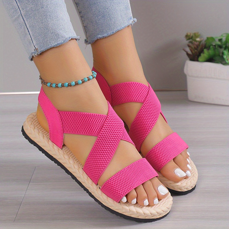 womens solid color flat sandals open toe elastic strap slip on shoes casual outdoor beach sandals details 6