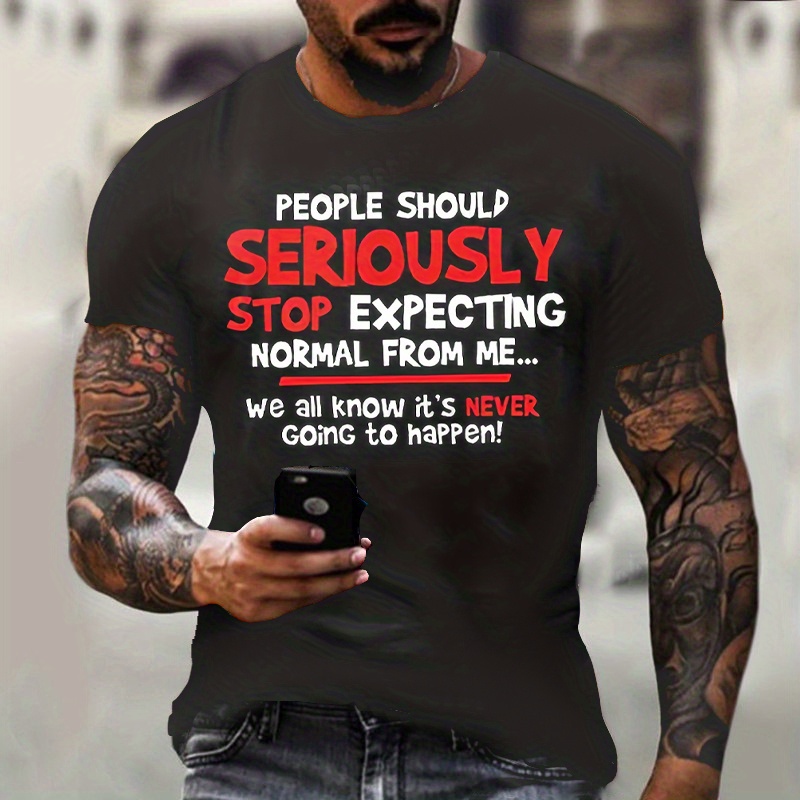 letter print t shirt mens casual street style slightly stretch round neck t shirt for spring summer details 0