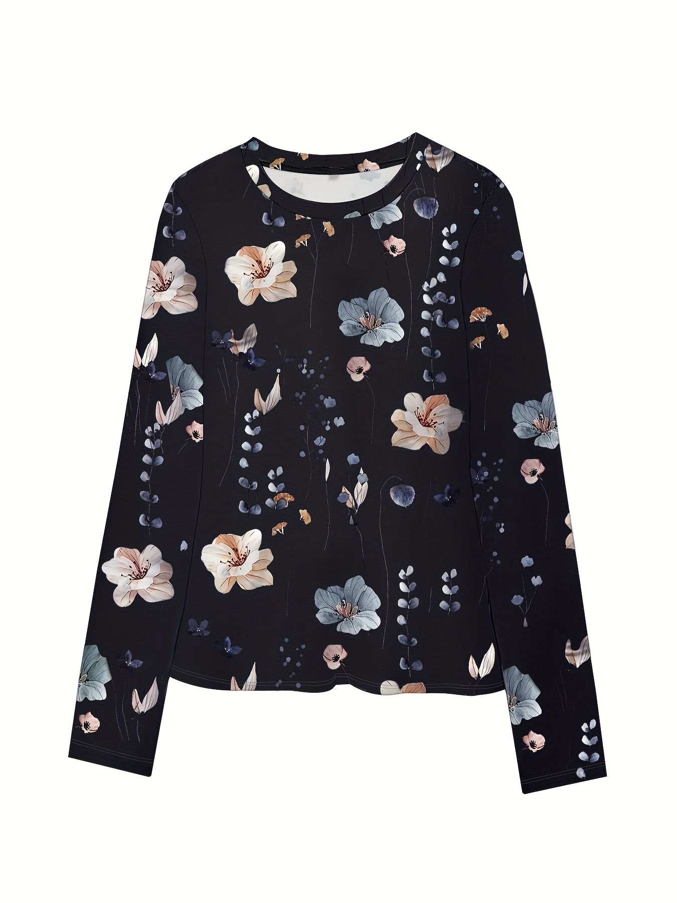floral print sweatshirt casual long sleeve crew neck sweatshirt for spring fall womens clothing details 16