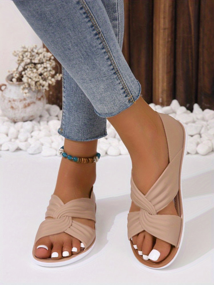 flat sandals, womens cross strap flat sandals casual slip on summer shoes lightweight cut out design pvc sandals details 4
