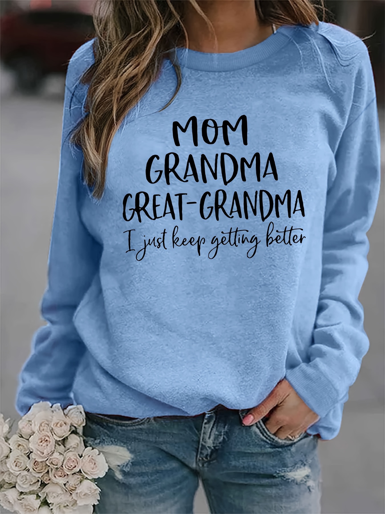 grandma print sweatshirt casual long sleeve crew neck sweatshirt for spring fall womens clothing details 15