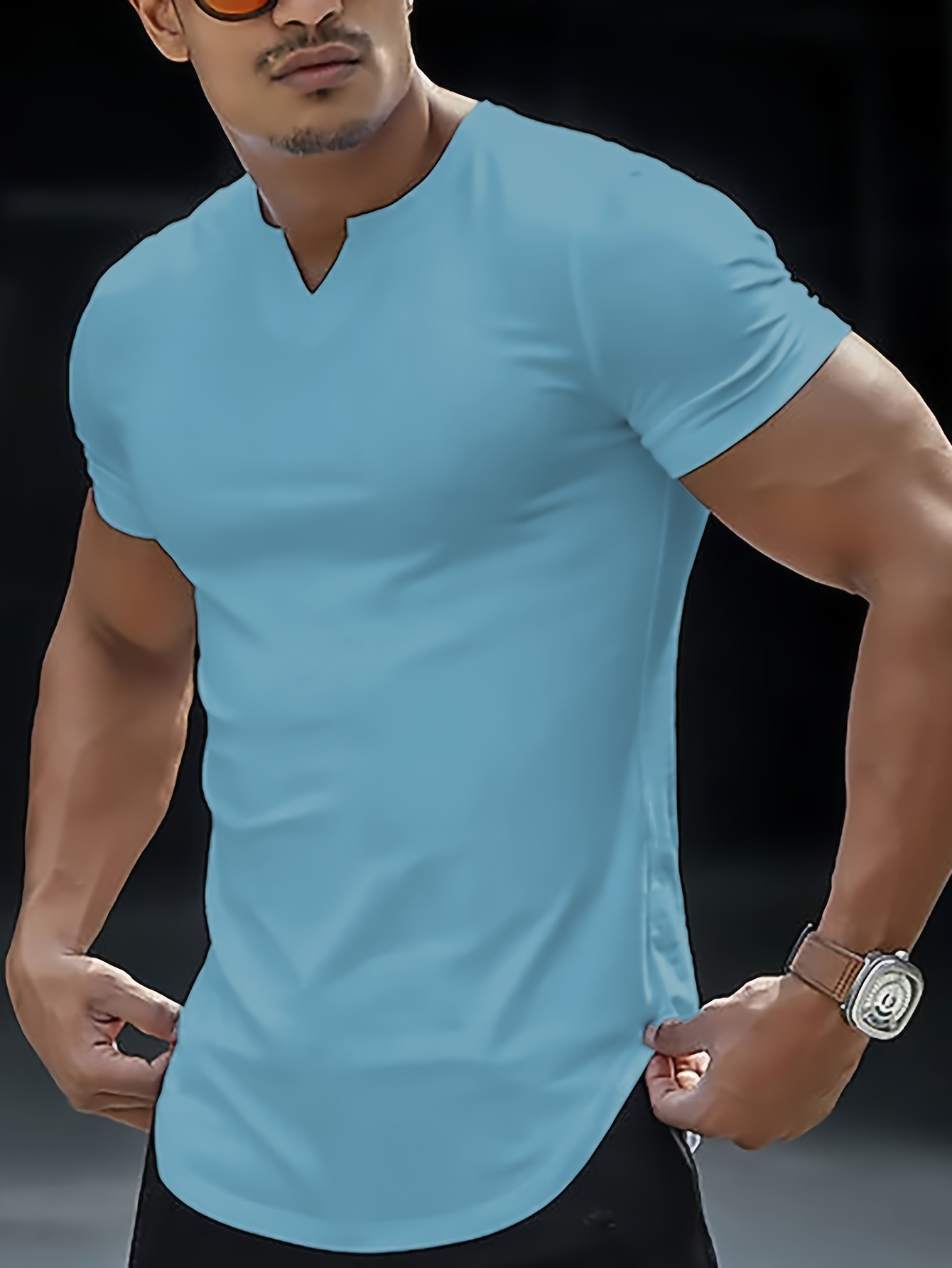 solid color mens comfy v neck medium stretch t shirt mens summer clothes mens outfits details 10