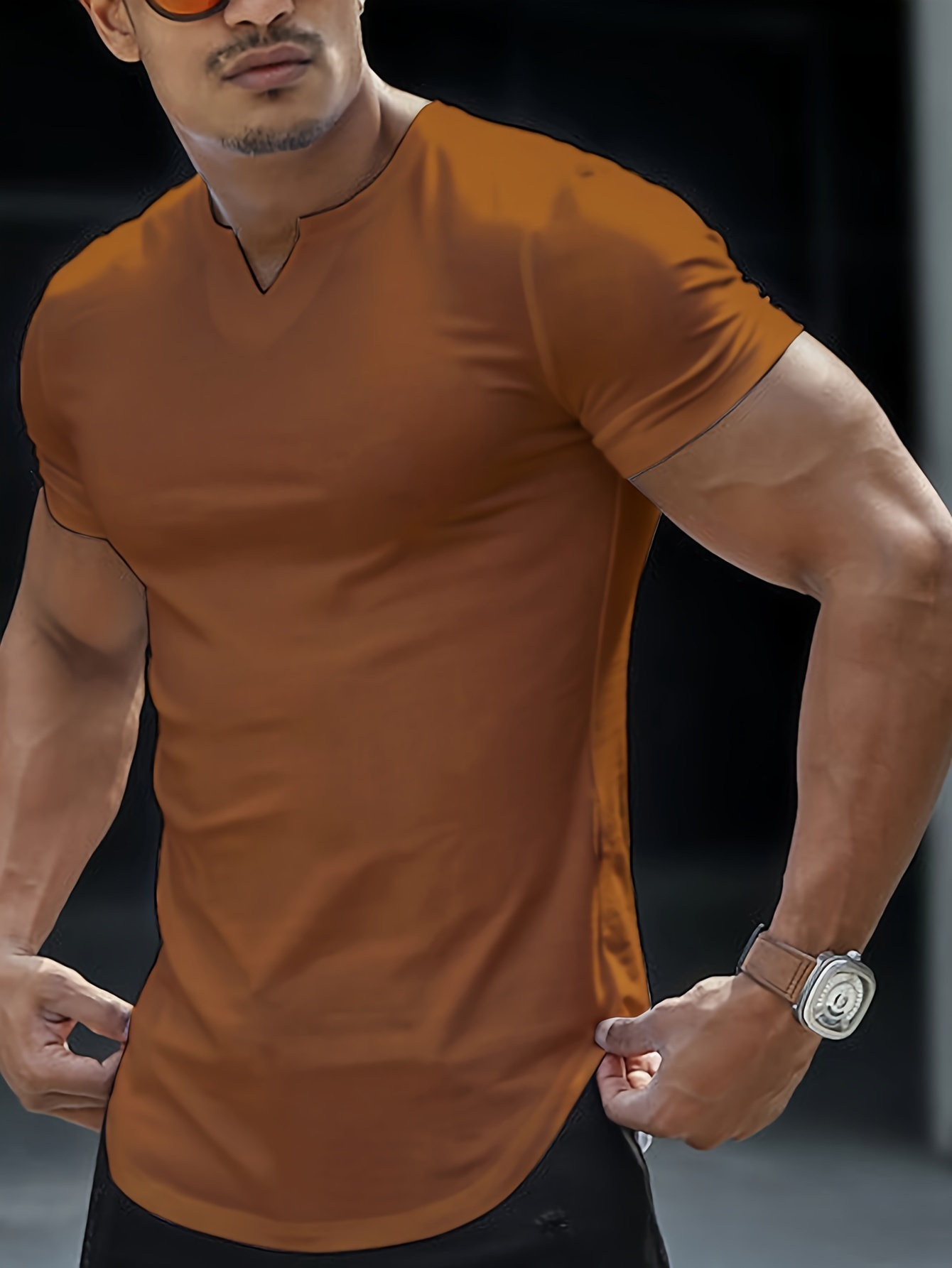 solid color mens comfy v neck medium stretch t shirt mens summer clothes mens outfits details 35