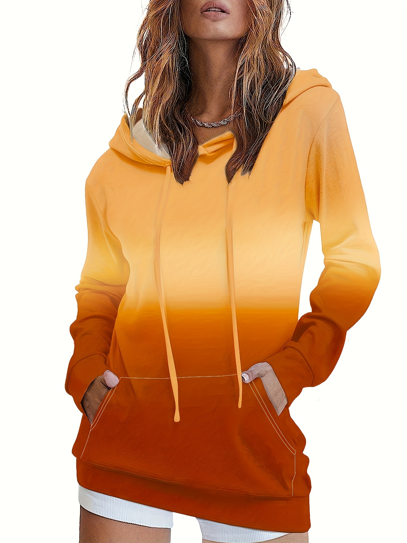 ombre kangaroo pocket hoodie casual long sleeve drawstring hoodies sweatshirt womens clothing details 8