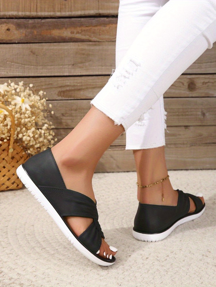 flat sandals, womens cross strap flat sandals casual slip on summer shoes lightweight cut out design pvc sandals details 5