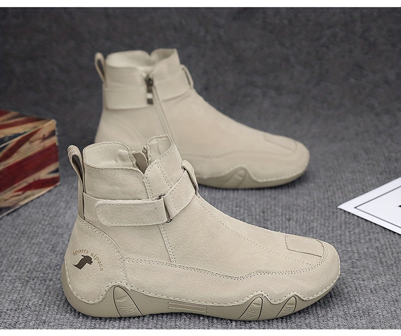 mens leather boots with zippers casual walking shoes high top sneakers details 11