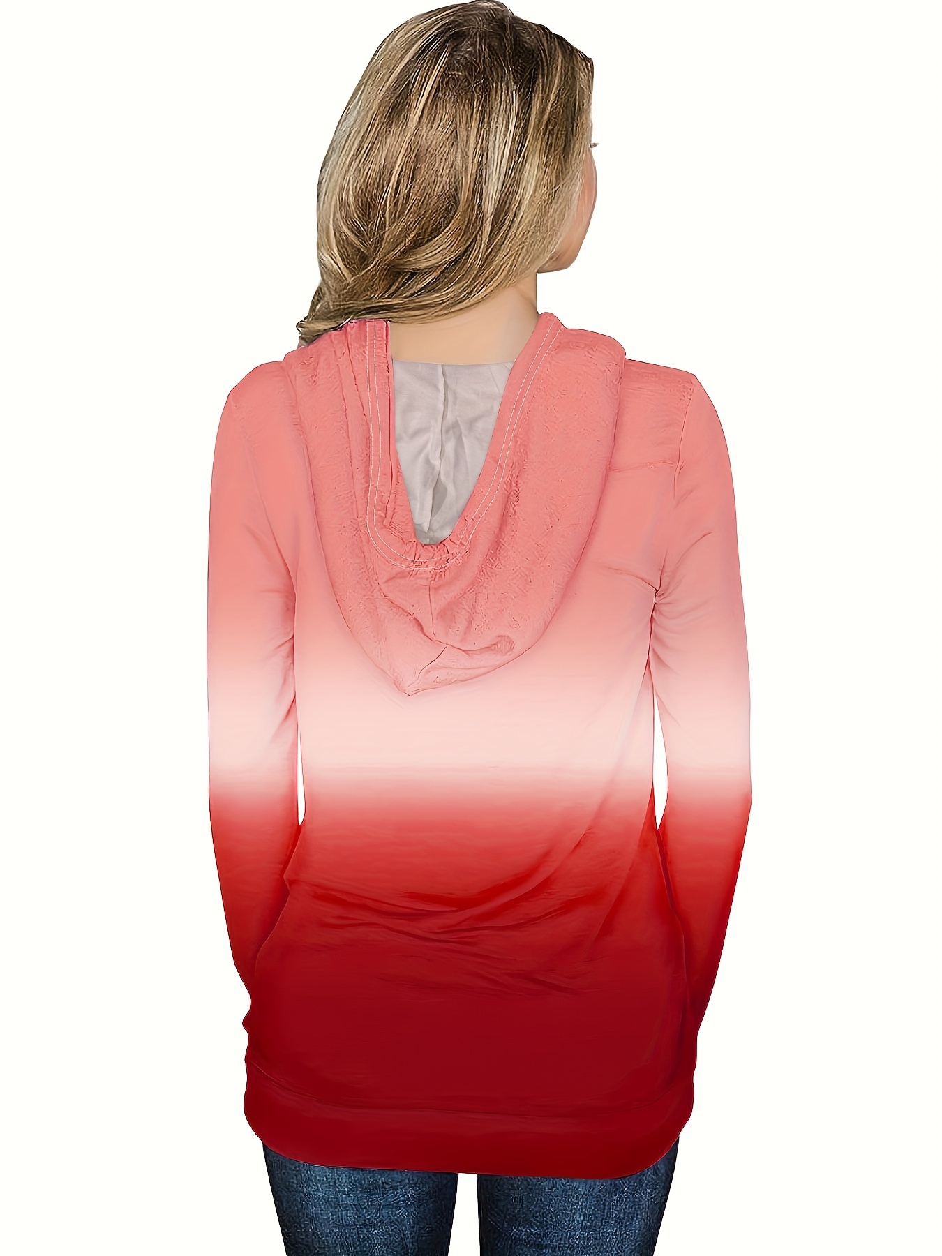 ombre kangaroo pocket hoodie casual long sleeve drawstring hoodies sweatshirt womens clothing details 7