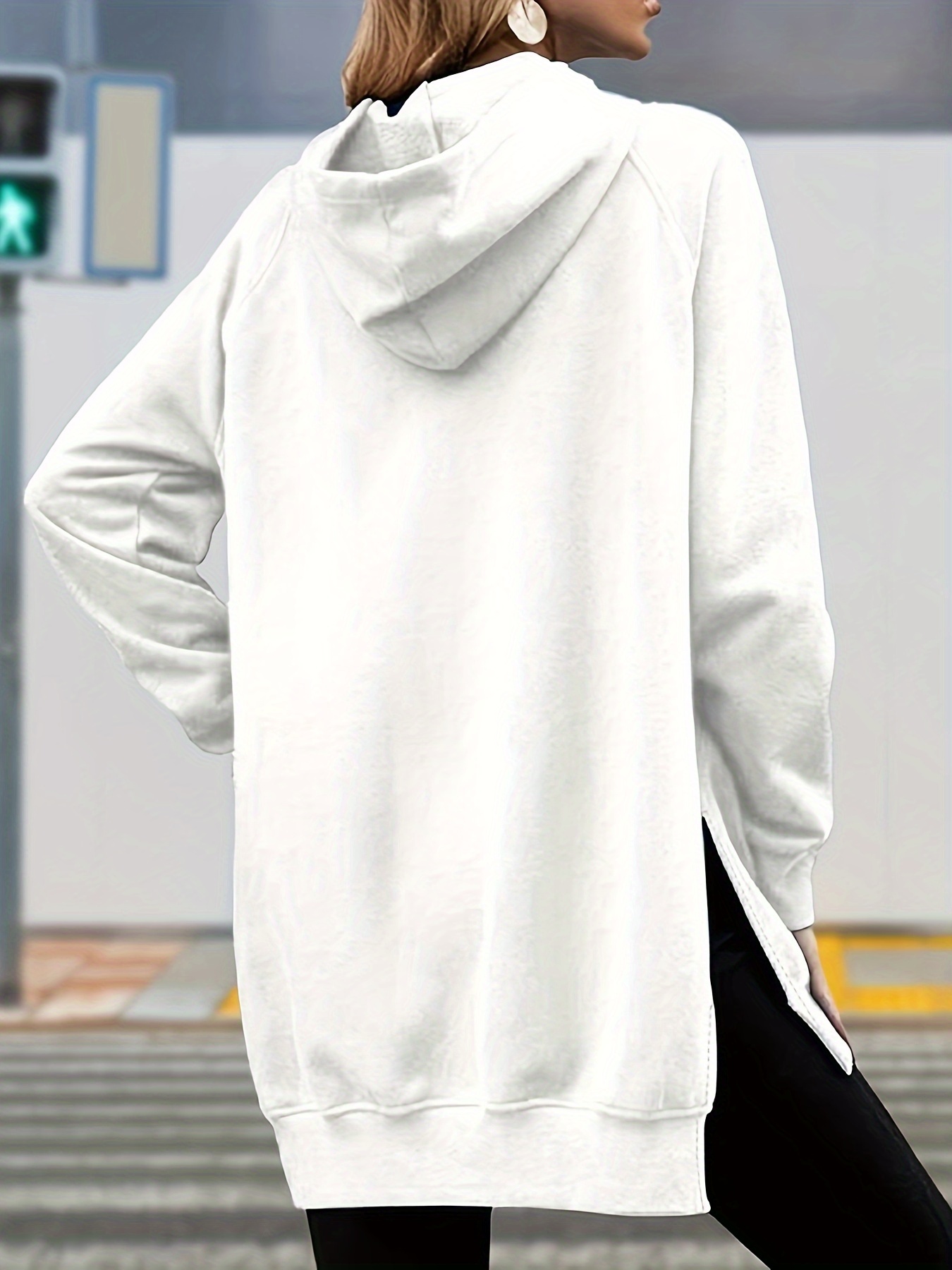 solid split oversized hoodie casual long sleeve kangaroo pocket sweatshirt womens clothing details 4