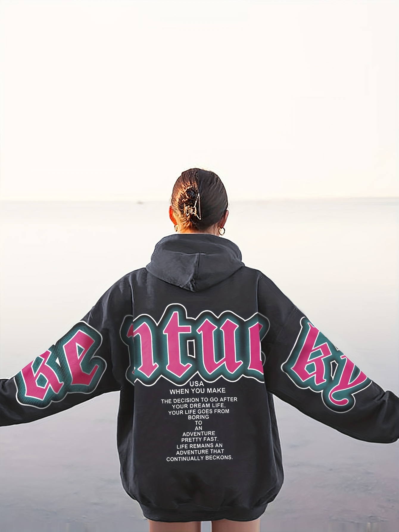 letter print loose hoodie casual long sleeve hoodies sweatshirt womens clothing details 22