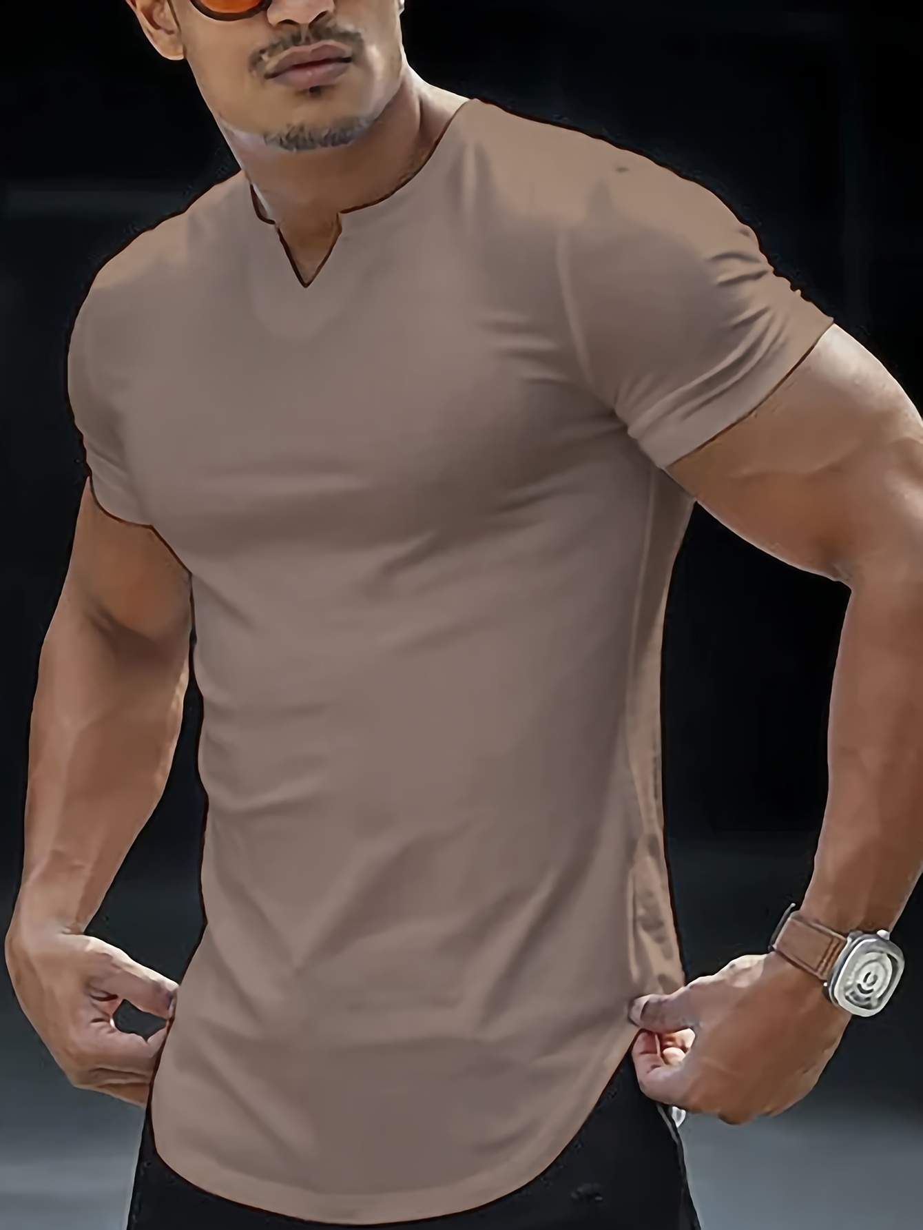 solid color mens comfy v neck medium stretch t shirt mens summer clothes mens outfits details 5