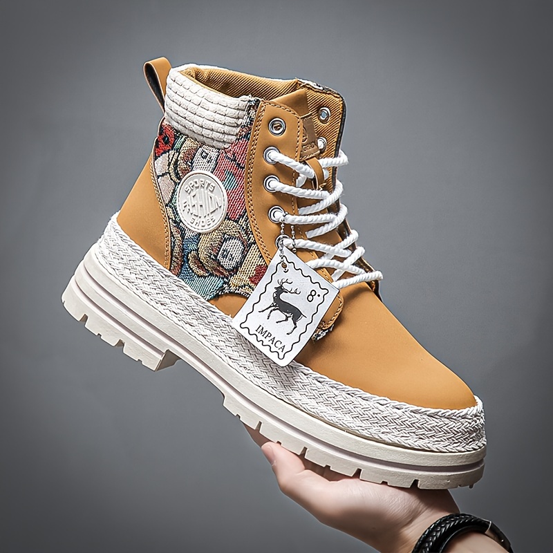 mens casual high boots durable slip resistant lace up walking shoes with thick soles for outdoor spring autumn and winter details 3