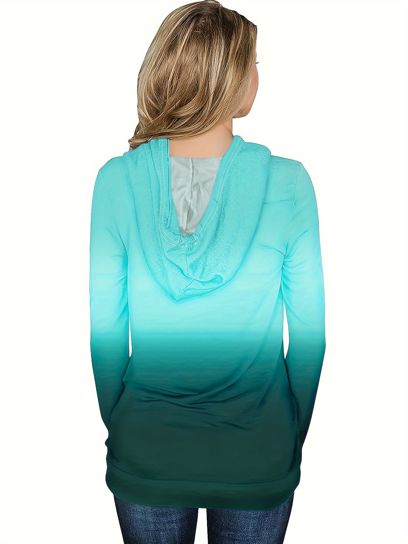 ombre kangaroo pocket hoodie casual long sleeve drawstring hoodies sweatshirt womens clothing details 17