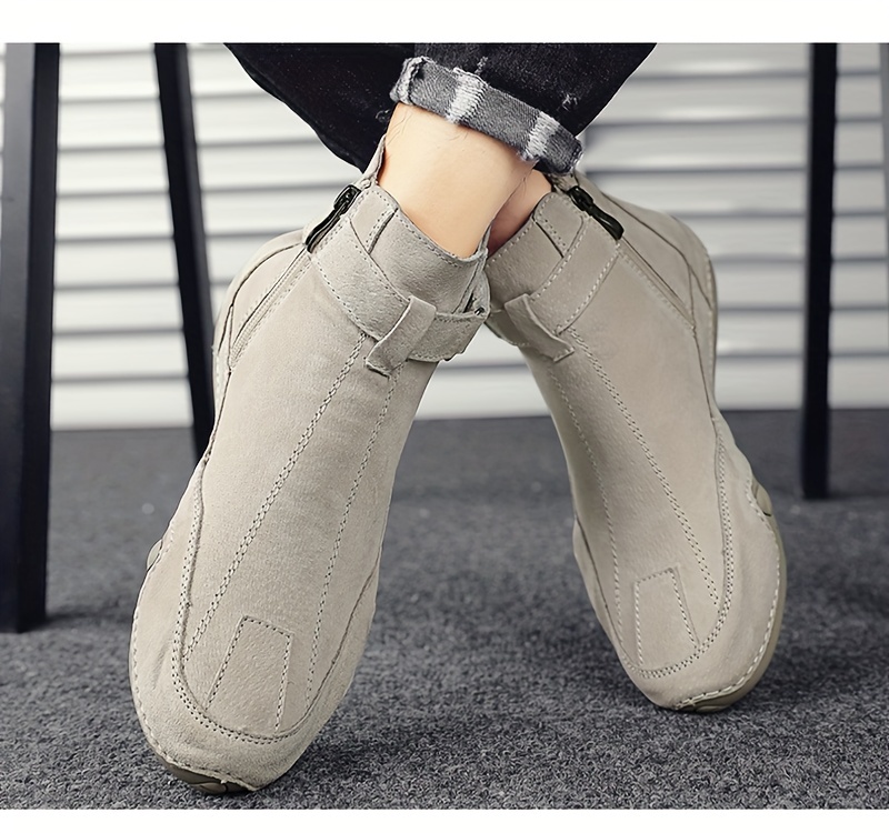 mens leather boots with zippers casual walking shoes high top sneakers details 7