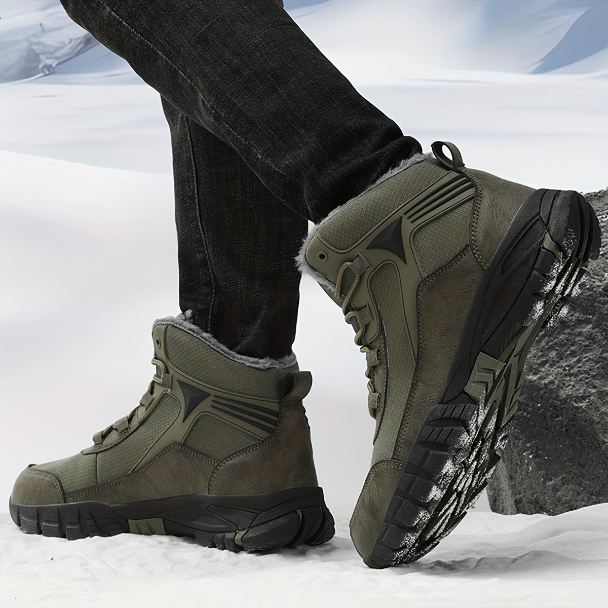 mens slip resistant snow boots outdoor winter thermal shoes windproof hiking boots with fuzzy lining details 5