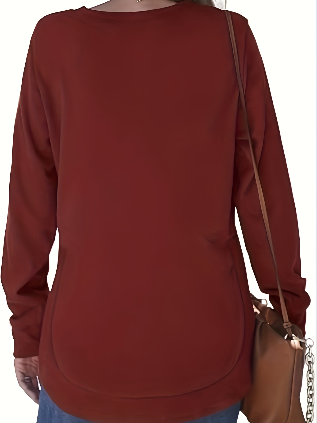solid split hem pullover sweatshirt casual long sleeve crew neck sweatshirt for fall winter womens clothing details 4