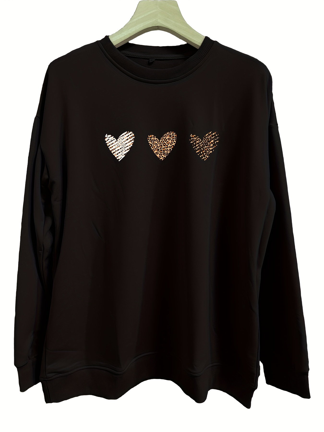 leopard heart print pullover sweatshirt casual long sleeve crew neck sweatshirt for fall winter womens clothing details 8