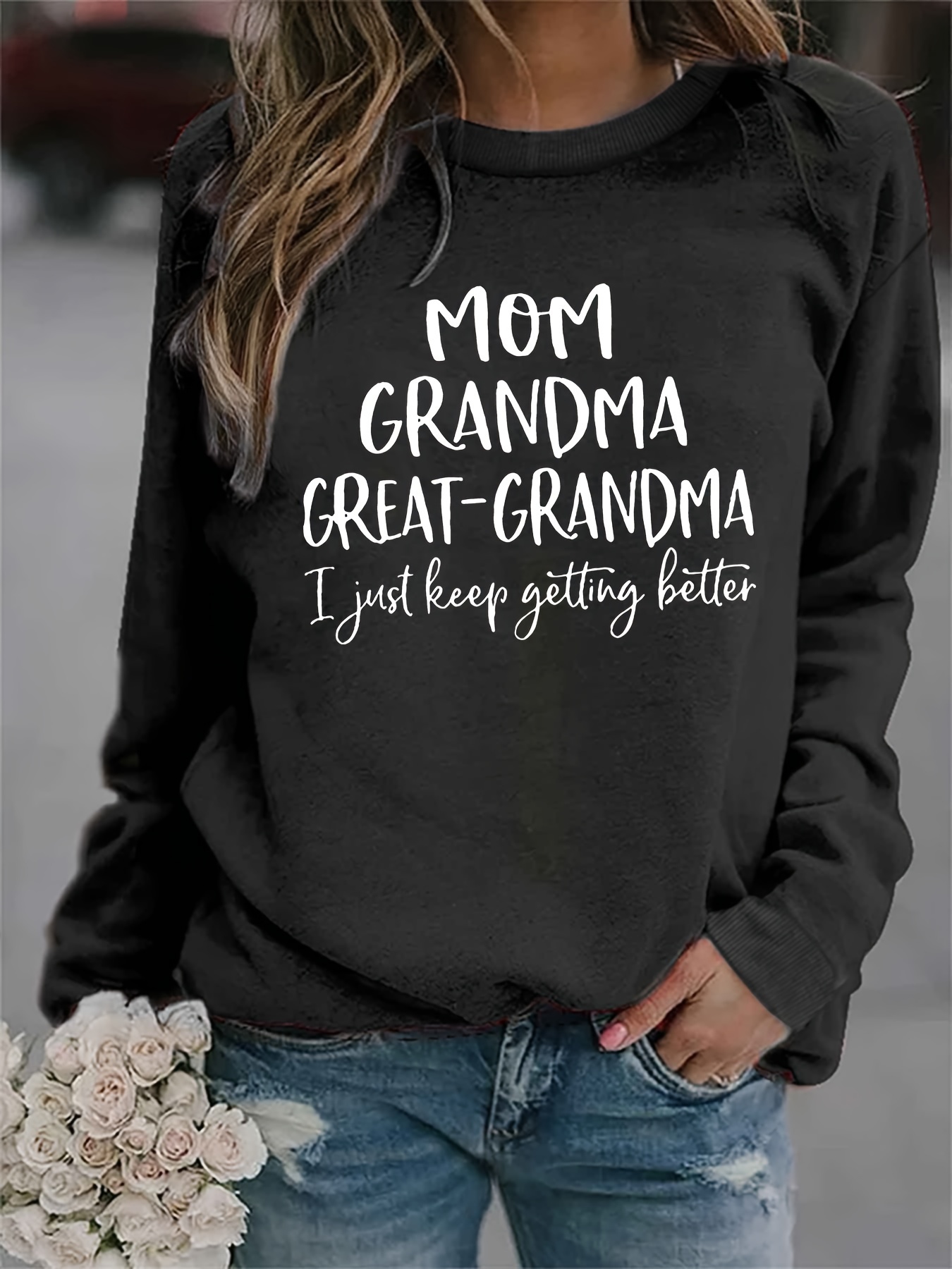 grandma print sweatshirt casual long sleeve crew neck sweatshirt for spring fall womens clothing details 20