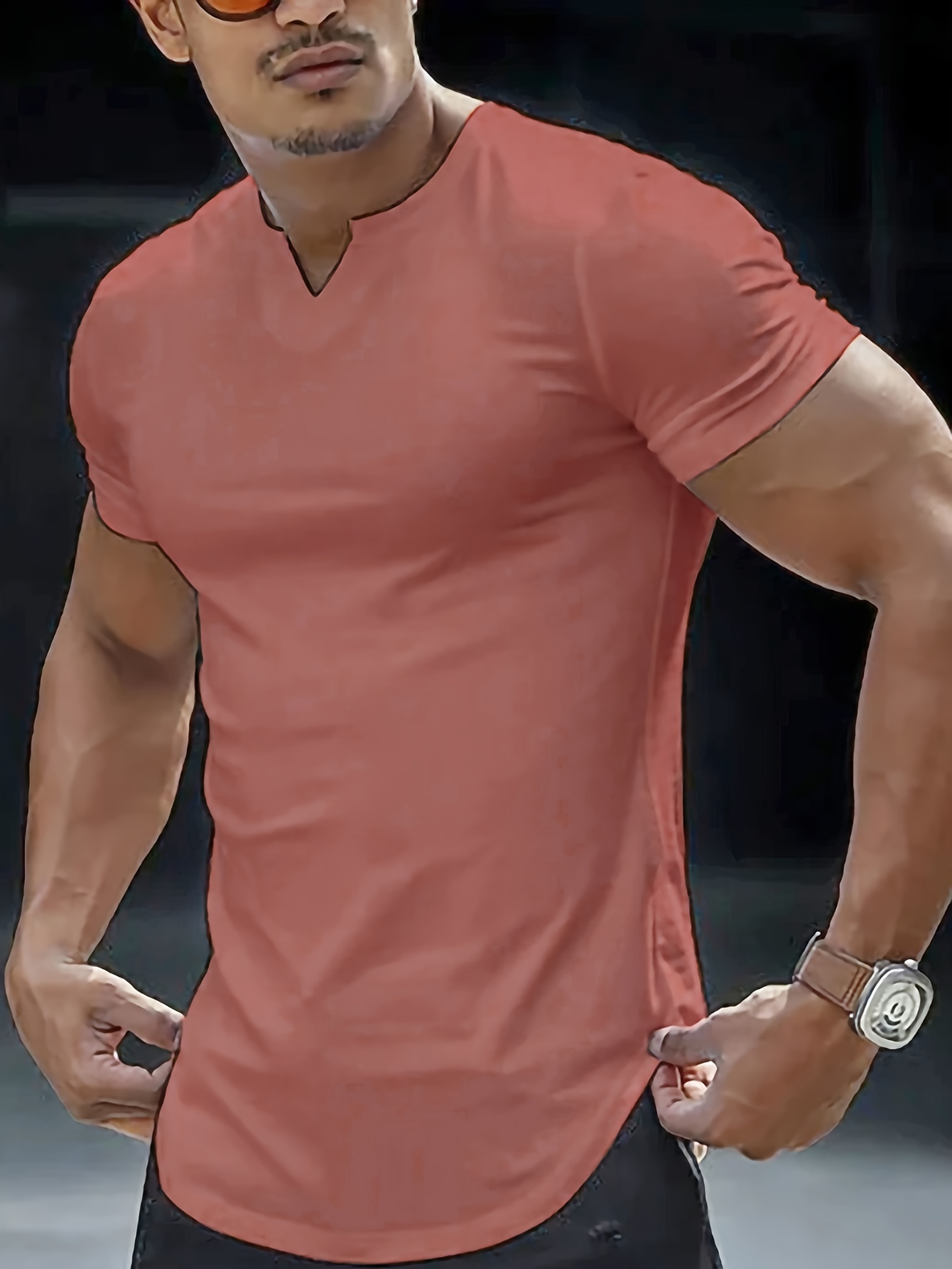 solid color mens comfy v neck medium stretch t shirt mens summer clothes mens outfits details 20