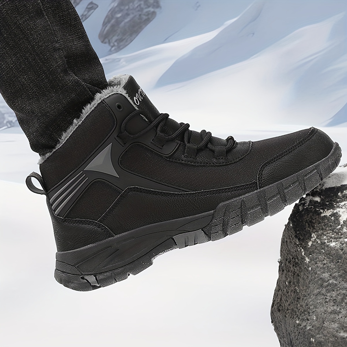 mens slip resistant snow boots outdoor winter thermal shoes windproof hiking boots with fuzzy lining details 11