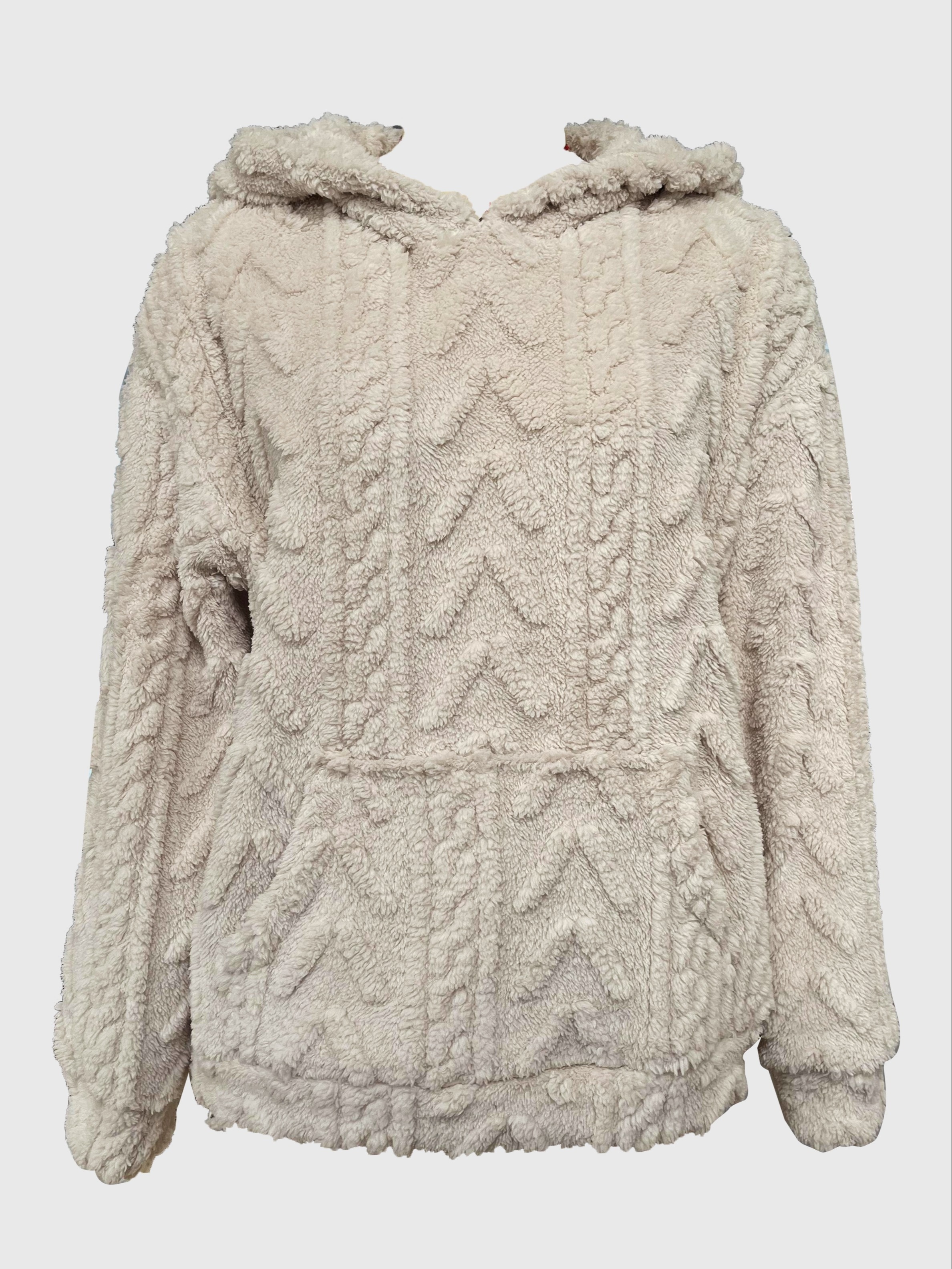 solid teddy bear textured hoodie casual long sleeve kangaroo pocket hoodie sweatshirt womens clothing details 0